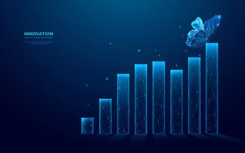 Butterfly sits on the top of the graph chart. Insect hologram Stock Illustration