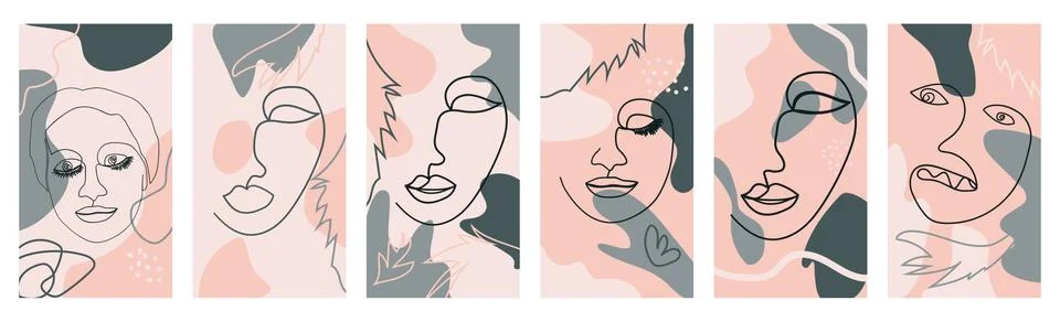 Butterfly Surreal Faces Continuous line, faces and hairstyle, fashion concept Stock Illustration