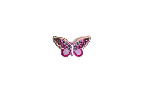 Butterfly textile patch for clothes customization, isolated on white. Stock Photos