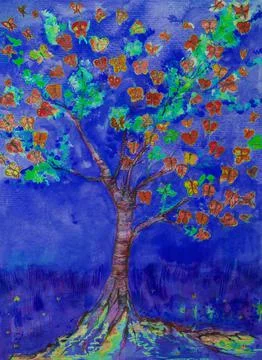 Butterfly tree with blue background. Stock Illustration