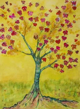Butterfly tree with golden background. Stock Illustration