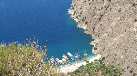 Butterfly valley deep gorge in the mediterranean sea turkey Stock Footage 31649583
