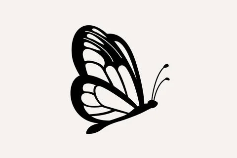 Butterfly vector illustration. Black and white, monochrome moth insects in Y2k Stock Illustration