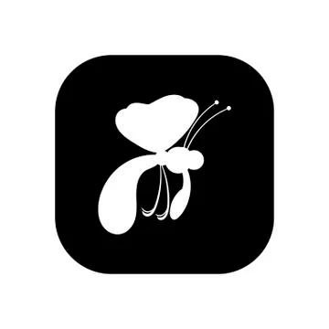 Butterfly - vector logo icon for web. white on black. Minimalistic cartoon st Stock Illustration