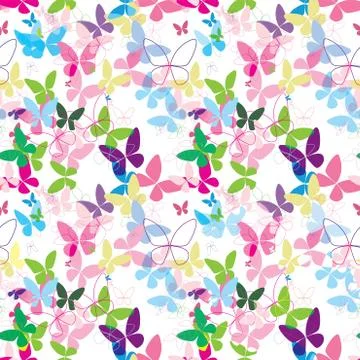 Butterfly vector pattern colorful seamless pink blue Stock Illustration