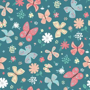 Butterfly vector seamless repeat pattern design background. Random colorful b Illustrazione stock