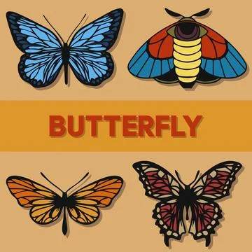 Butterfly vector set Illustrazione stock