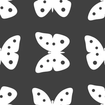 Butterfly web icon. flat design. Seamless gray pattern. 스톡 일러스트