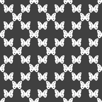 Butterfly web icon. flat design. Seamless gray pattern. Stock Illustration