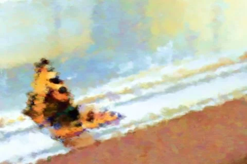 Butterfly on window frame - digitally rendered illustration with a semblance oil Stock Illustration