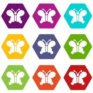 Butterfly wing patterns icons set 9 Illustrazione stock
