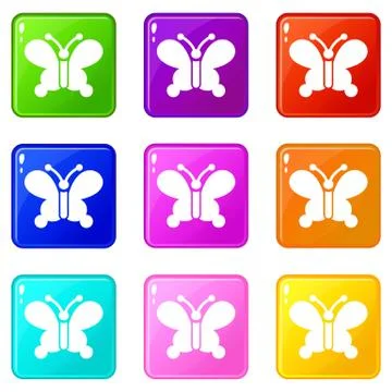 Butterfly wing patterns icons set 9 color collection 스톡 일러스트