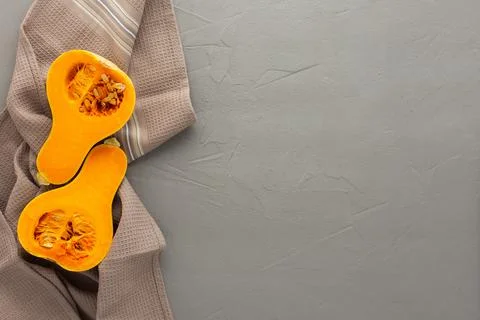 Butternut squash cut in half close-up Stock Photos