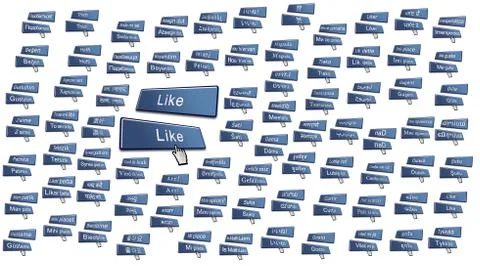 Like button in 80 international languages Stock Illustration