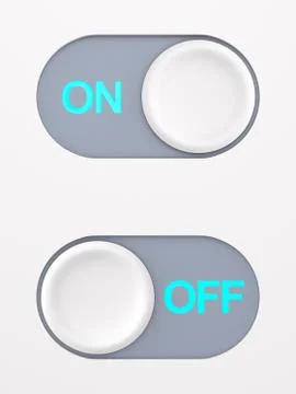 Button on and off on white background. 3D illustration 스톡 일러스트