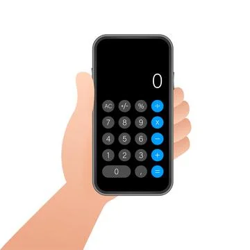Button with black calculator smartphone. Mobile app interface. Phone display Stock Illustration