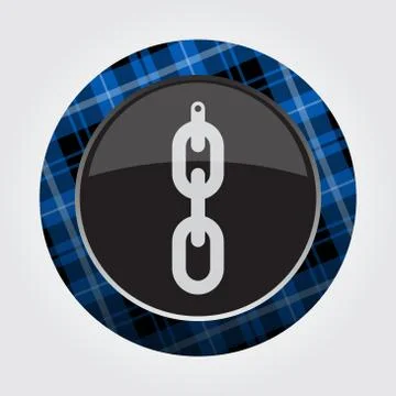 Button blue, black tartan - hanging chain, hole Illustrazione stock