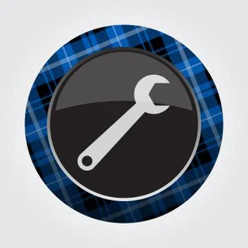 Button with blue, black tartan - spanner icon Stock Illustration