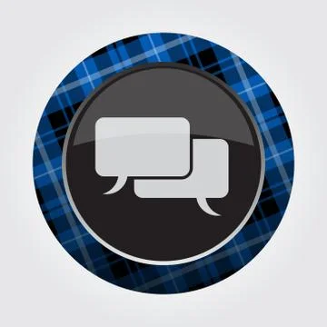 Button with blue, black tartan, speech bubbles Stock Illustration