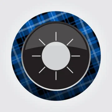 Button with blue, black tartan - sun, sunny icon Stock Illustration