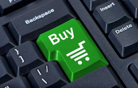 Button buy computer keyboard with trolley icon. Button buy computer keyboa... Stock Photos