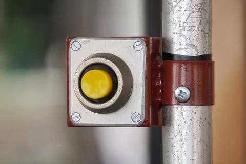 Button to call the driver, the communication button in the old city public tr Stock Photos