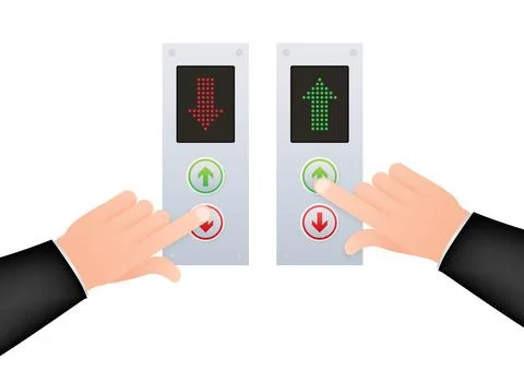 Button call elevator, lift. Finger on the button. Vector stock illustration. Stock Illustration