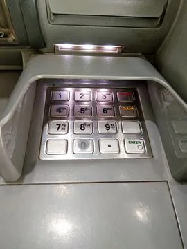 Button on the cash machine Stock Photos