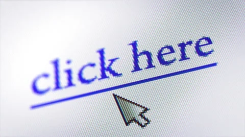 Button "click here" clicked with cursor. Looping. Stock Footage 42856974