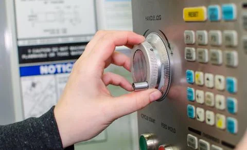 Button on the cnc machine Stock Photos