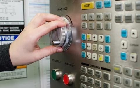 Button on the cnc machine Stock Photos