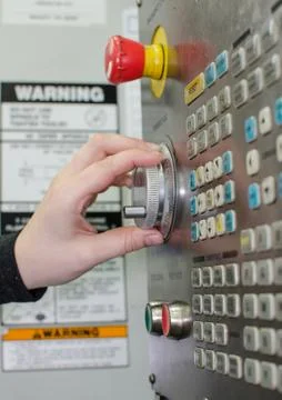 Button on the cnc machine Stock Photos