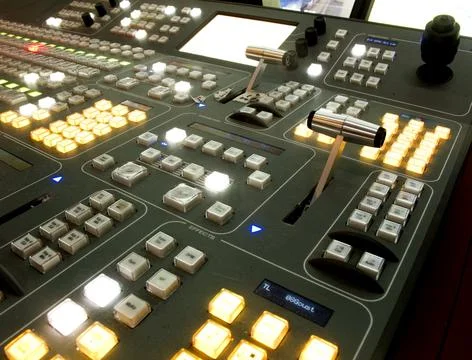Button on the control panel television equipment. Stock Photos