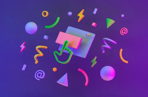 Button cursor, geometric trends shapes. 3d render. Illustrazione stock