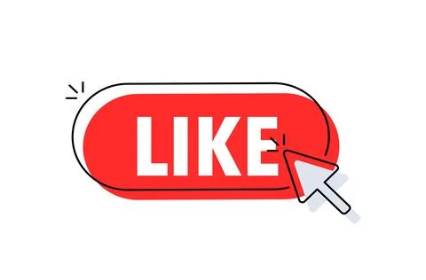 Like button with cursor. Pointer click. Vector web button. Illustrazione stock