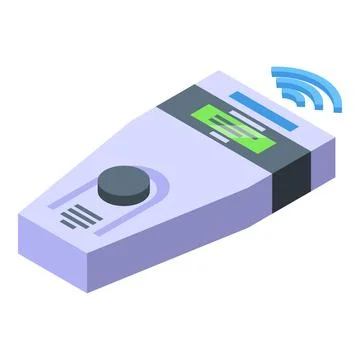 Button device microchip icon isometric vector. Brain tech Illustrazione stock