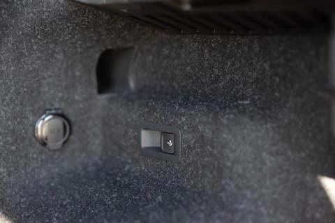 Button for extending and retractable towbar. Car tow hitch button or opening Stock Photos