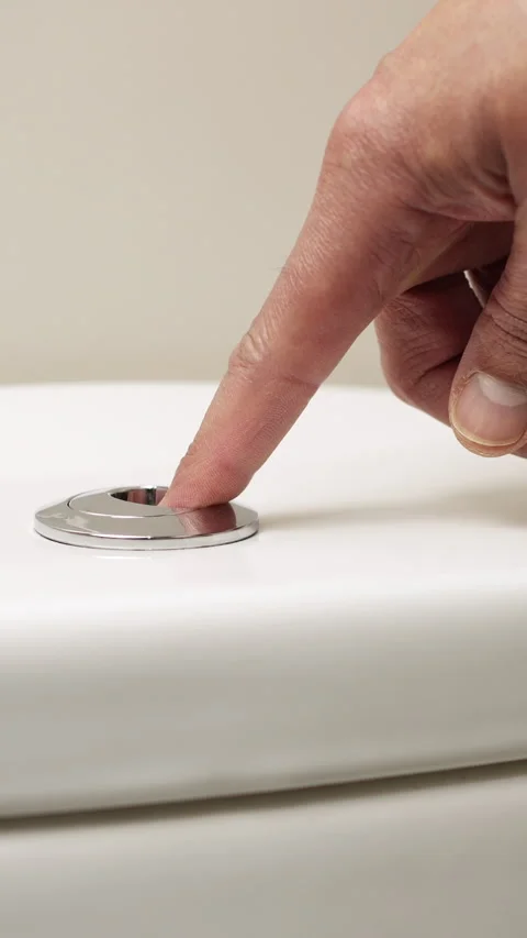 Button to flush a close tool a bathroom toilet. Stockbeeldmateriaal 334716563