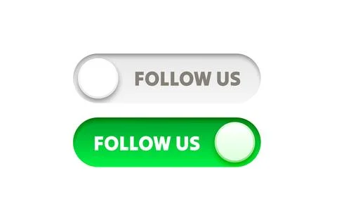 Button follow us, off on click, web switch. Vector illustration Illustrazione stock