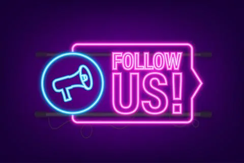 Button Follow us on dark background. Neon icon. Vector illustration Stock Illustration