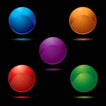 Button glow multi Collection of five buttons in bright vivid colours with ... Stock Photos