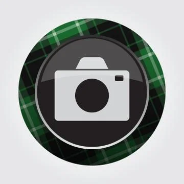 Button with green, black tartan - camera icon Stock Illustration