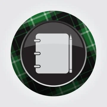 Button green, black tartan - notepad and pencil Stock Illustration