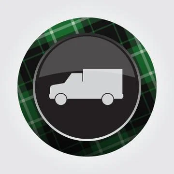 Button with green, black tartan - van car icon Stock Illustration