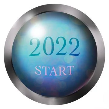 Button happy new year 2022 red, volumetric, start. rad Stock Illustration