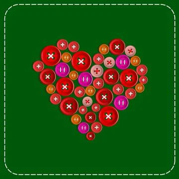 Button-heart. Background picture. Red to green. Plastic buttons sewn with white Stock Illustration
