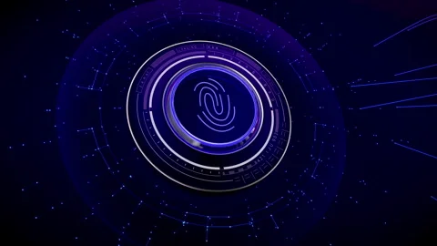 Button hi tech switch fingerprint touch scanner. AI circuit lines loading Video stock 251757580