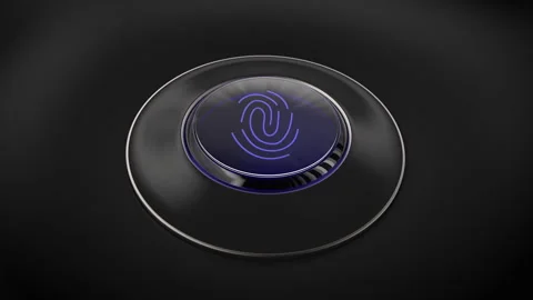 Button hi tech switch fingerprint touch scanner. Sci Fi futuristic animation. 3D 스톡 동영상 251790573