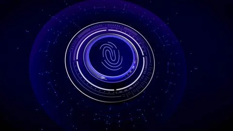 Button hi tech switch fingerprint touch scanner. AI circuit lines loading 스톡 일러스트