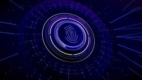 Button hi tech switch fingerprint touch scanner. AI circuit lines loading Stock Illustration
